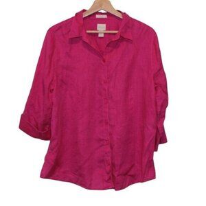 Chicos Womens Button-Up Fuchsia Linen Shirt Size 2x